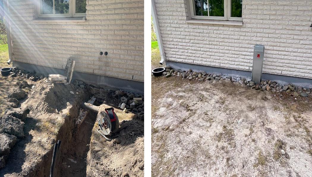 Maalämmön keruupiirin läpivienti ennen ja jälkeen