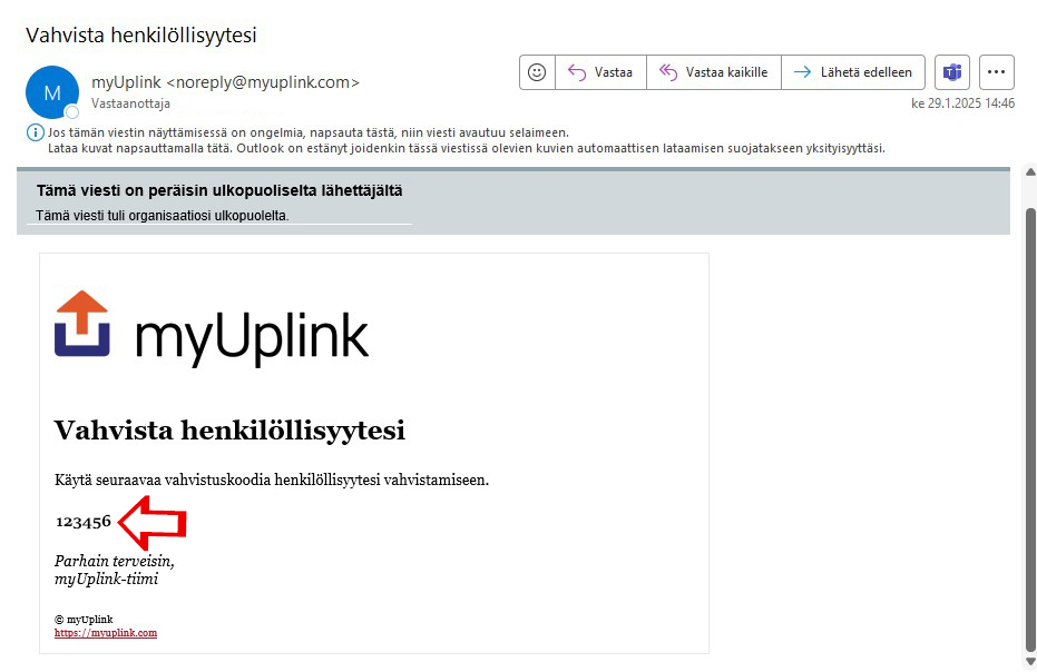 myUplink henkilöllisyyden vahvistaminen