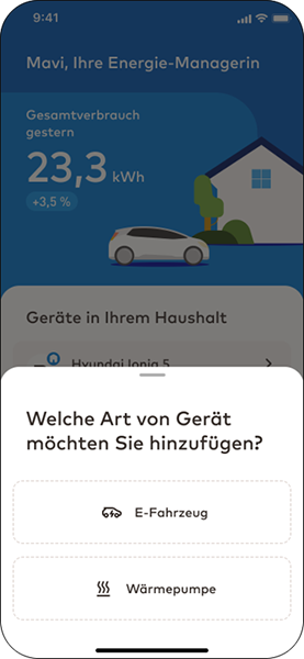 EnBW zuhause+ App Mavi Geräte-Menü