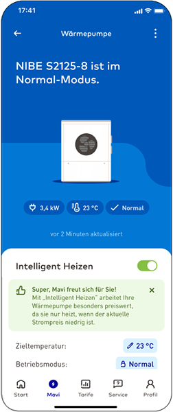 EnBW zuhause+ App mit NIBE S2125 Normal-Modus