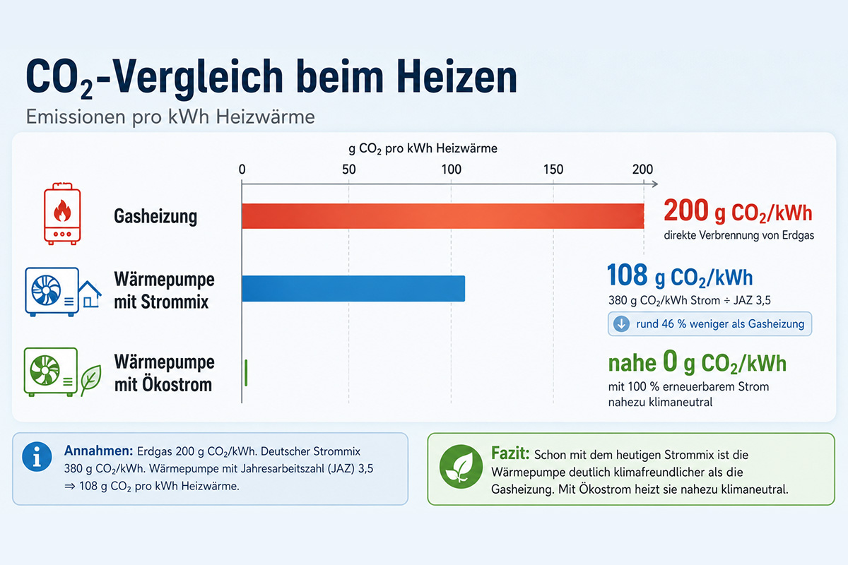 Grafik Gasheizung vs Wärmepumpe Emmsion pro kWh